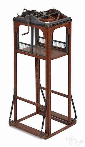 Painted pine model of an elevator, early 20th c., 32'' h., 12 3/4'' w.