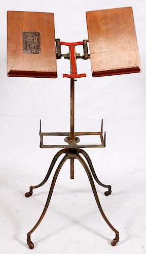 L.W. NOYES ADJUSTABLE IRON AND OAK BOOK STAND