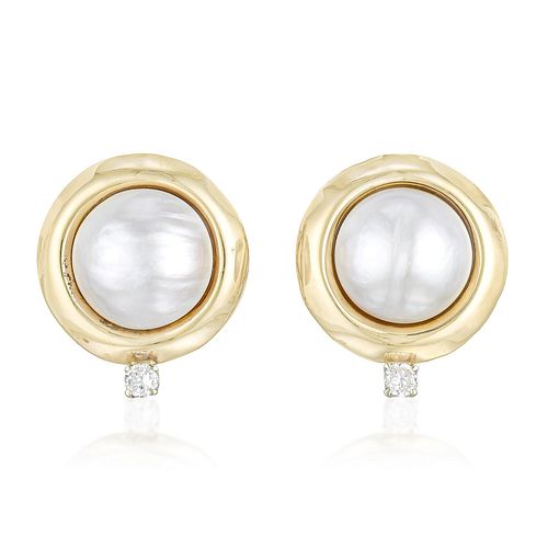 Mabe Pearl and Diamond Earclips