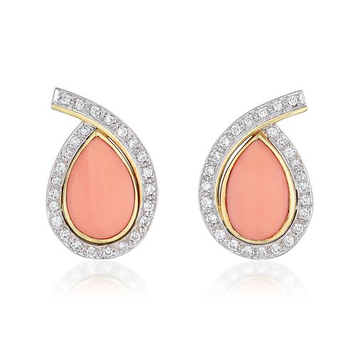 Vintage Coral and Diamond Earrings