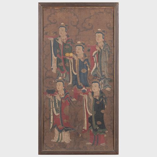 Chinese Scroll Fragment of Acolytes with Offerings