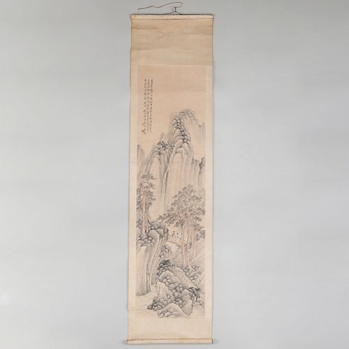 Chinese Scroll of Figures in a Landscape