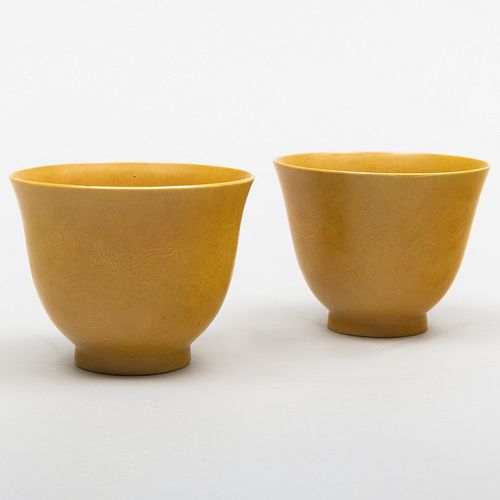 Pair of Chinese Yellow Glazed Porcelain Cups
