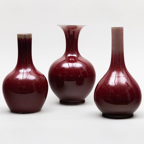 Group of Three Chinese Copper Red Glazed Porcelain Vases