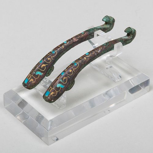 Pair of Chinese Inlaid Bronze Belt Hooks