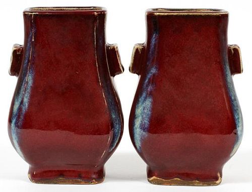 CHINESE DOUBLE HANDLE PORCELAIN VASES PAIR