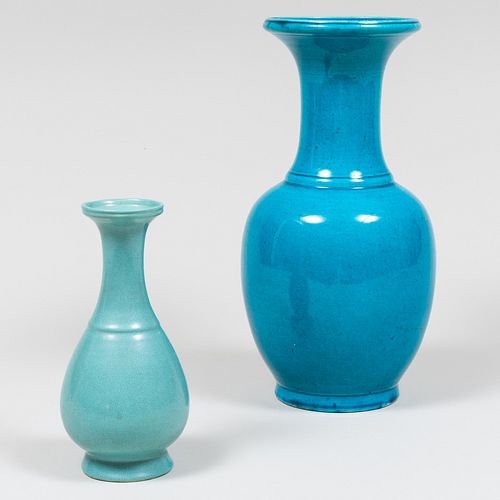 Chinese Turquoise Glazed Porcelain Vase and a Robin's Egg Glazed Vase 