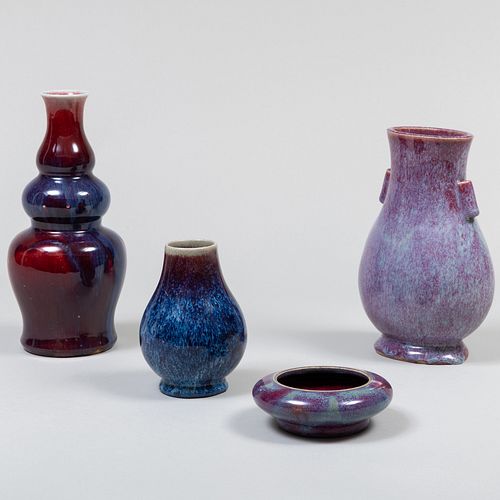 Group of Four Chinese Flambe Glazed Vessels 
