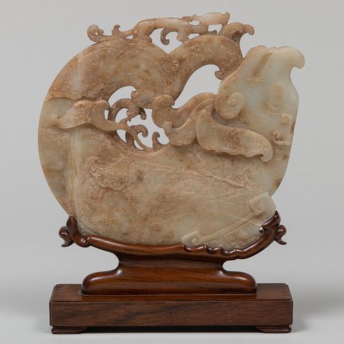  Chinese Jade Carving of a Carp and a Dragon 