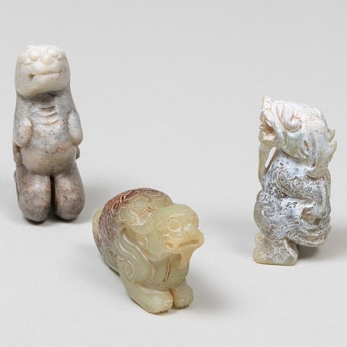 Three Chinese Jade Carvings of Mythical Beasts 