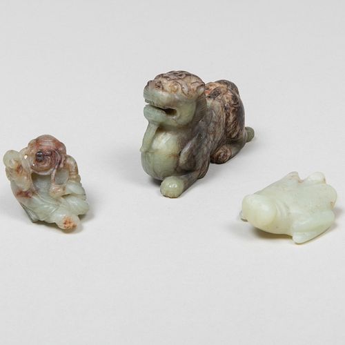 Group of Three Chinese Hardstone Animal and Figural Carvings  
