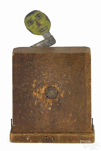 Painted tin and wood mechanical shooting target, early 20th c., 11 1/2'' h.