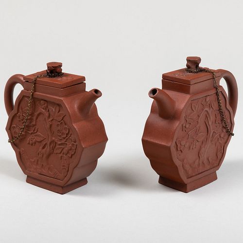  Pair of Chinese Yixing Six-Sided Teapots