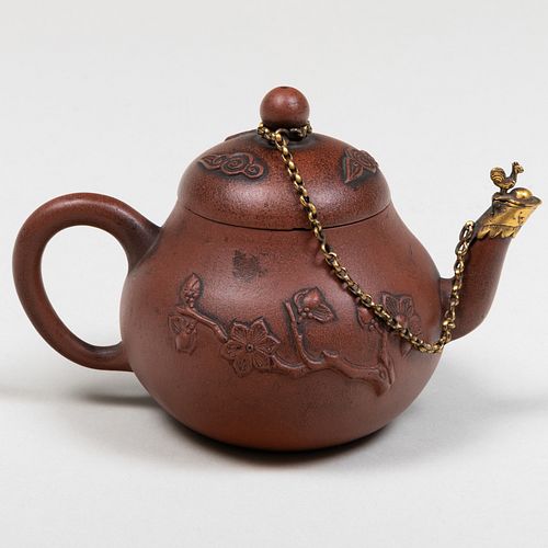 Chinese Metal-Mounted Yixing Teapot