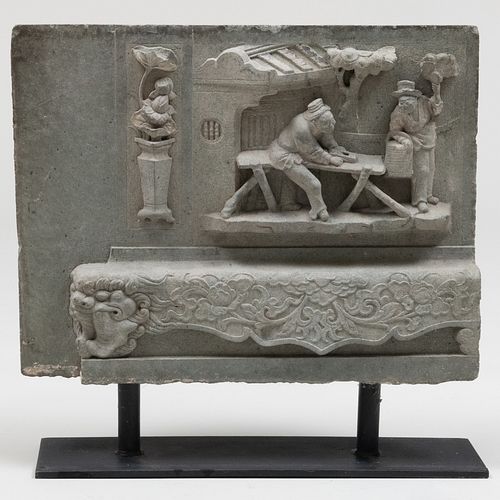 Chinese Carved Stone Relief of Carpenters