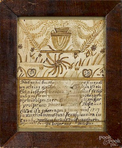 Northumberland County, Pennsylvania pen and ink fraktur, dated 1817, with foliate and floral urn