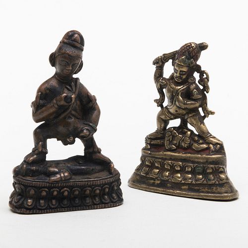 Tibetan Silver and Copper Inlaid Bronze Figure of a Kala Jambhala and a Small Silver Inlaid Bronze Figure of Achala