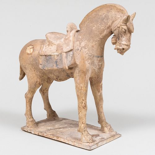 Chinese Painted Pottery Figure of a Caparisoned Horse
