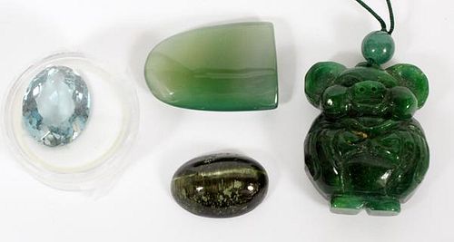 LOT AGATE GREEN JADE PIG CATS EYES BLUE TOPES