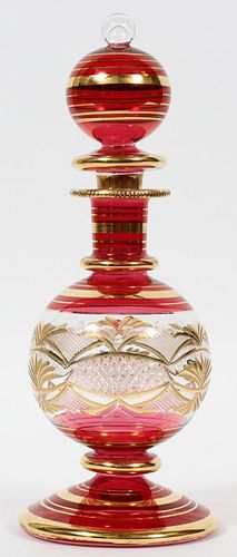 HAND-BLOWN RUBY-TO-CLEAR GLASS DECANTER