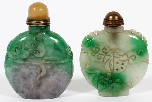 CHINESE CARVED JADE SNUFF BOTTLES TWO