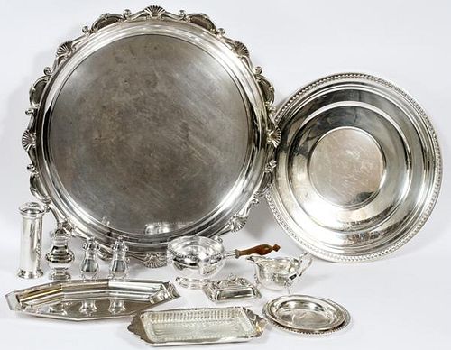 SILVER-PLATE 15 PIECES INCLUDING TRAYS