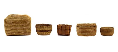 Group of 5 Alaskan, Makah, and Nisga'a Baskets c. 1900-40s 