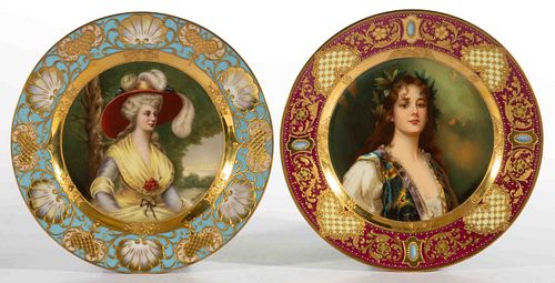GERMAN SIGNED HAND-PAINTED PORCELAIN CABINET PLATES, LOT OF TWO