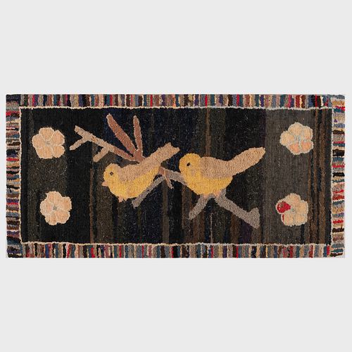 Two Hooked Rugs with Birds
