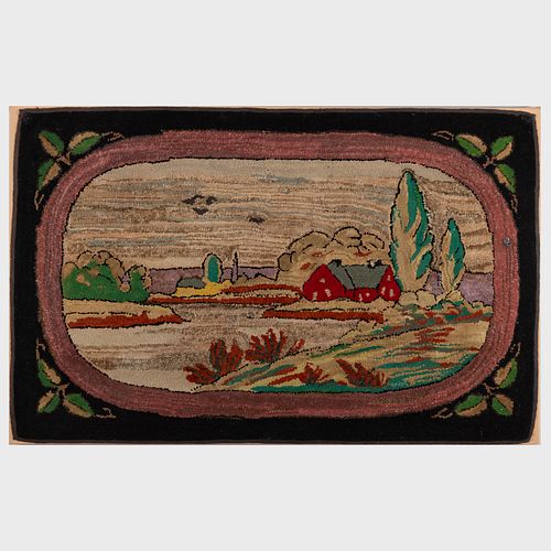 Two Hooked Rugs with Landscape Scenes