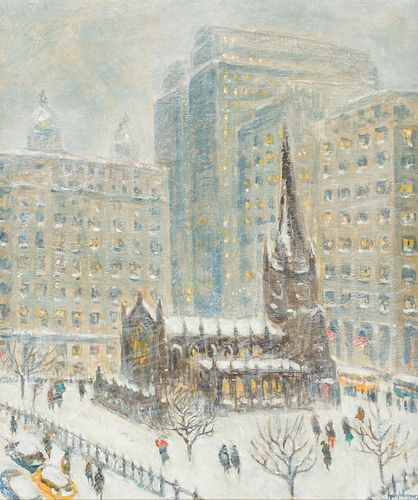 Guy Carleton Wiggins (1883 - 1962) The Wall Street District Winter (Old Trinity Church), 1961
