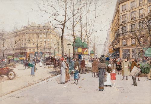 Eugene Galien-Laloue (1854 - 1941) Elegantes sur les Grands Boulevards Parisiens