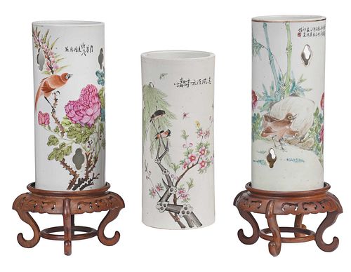 Three Chinese Porcelain Hat Vases