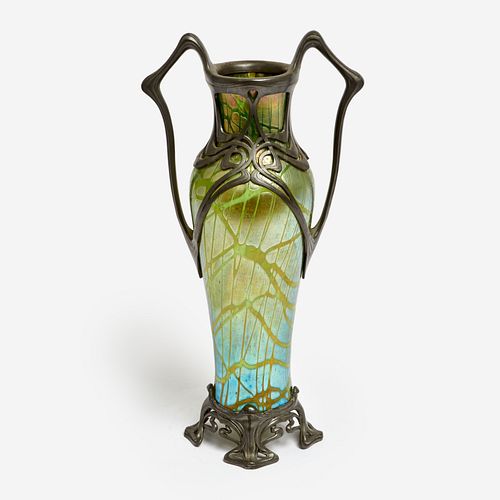  Loetz "Crete Pampas" Vase with Pewter Mounts