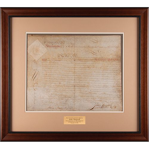 John Hancock Document Signed as Governor of Massachusetts During the Revolutionary War, Appointing a Commonwealth Militia Major General as a Justice o