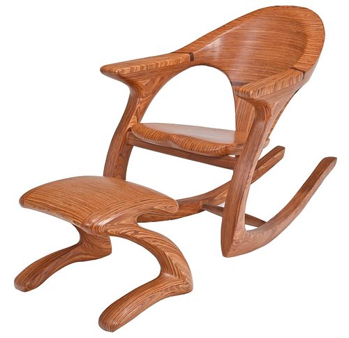 Michael Gilmartin Stack Laminated Wood Rocking Chair and Ottoman