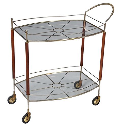 Mid Century Modern Chrome, Glass and Rosewood Bar Cart