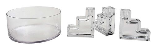 Wilber Orme for Cambridge Glass Pristine Table Architecture Candle Holders and Bowl