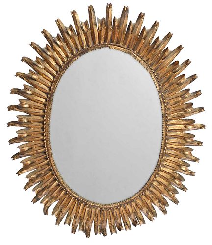Contemporary Patinated Metal and Parcel Gilt "Eyelash" Mirror