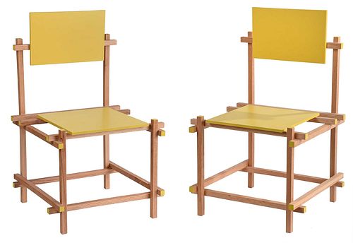 Pair of After Gerrit Rietveld "De Ligt" Beech Side Chairs