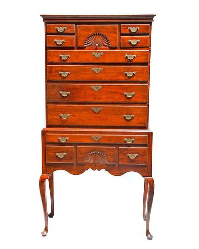 Queen Anne Carved Maple Flat-top High Chest.
