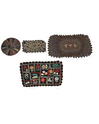 Four American Pieced/Applique Wool Table Rugs.