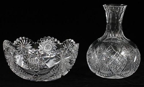 CUT CRYSTAL CARAFE & BOWL TWO PIECES