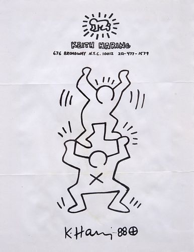 Keith Haring Stacked Figures Drawing on Letterhead