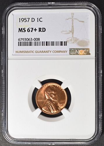1957-D LINCOLN CENT NGC MS67+ RD