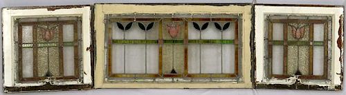 LEADED GLASS WINDOWS C 1910 LOT OF THREE 31