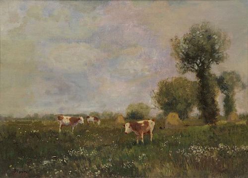 OLGYAI, Ferenc. Oil on Canvas. Cows in Pasture.