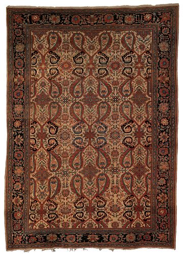 Persian carpet, ca. 1900, with mother and child de