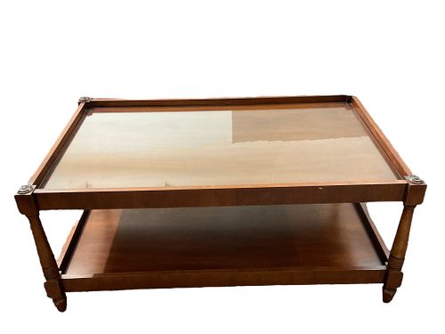 Ralph Lauren Coffee Table with Glass Top and Brass Wheels