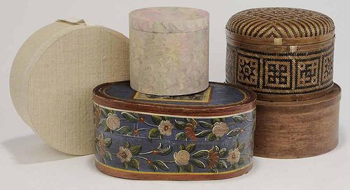 Group Four Covered Hat Boxes One Grass
